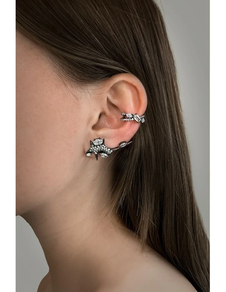 Natural Ear Climber with Diamonds in Silver image 2