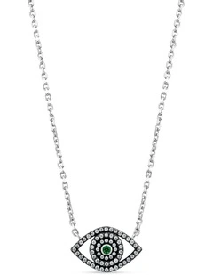 Protection Necklace with Emerald &  with Diamonds in Silver & Black Rhodium