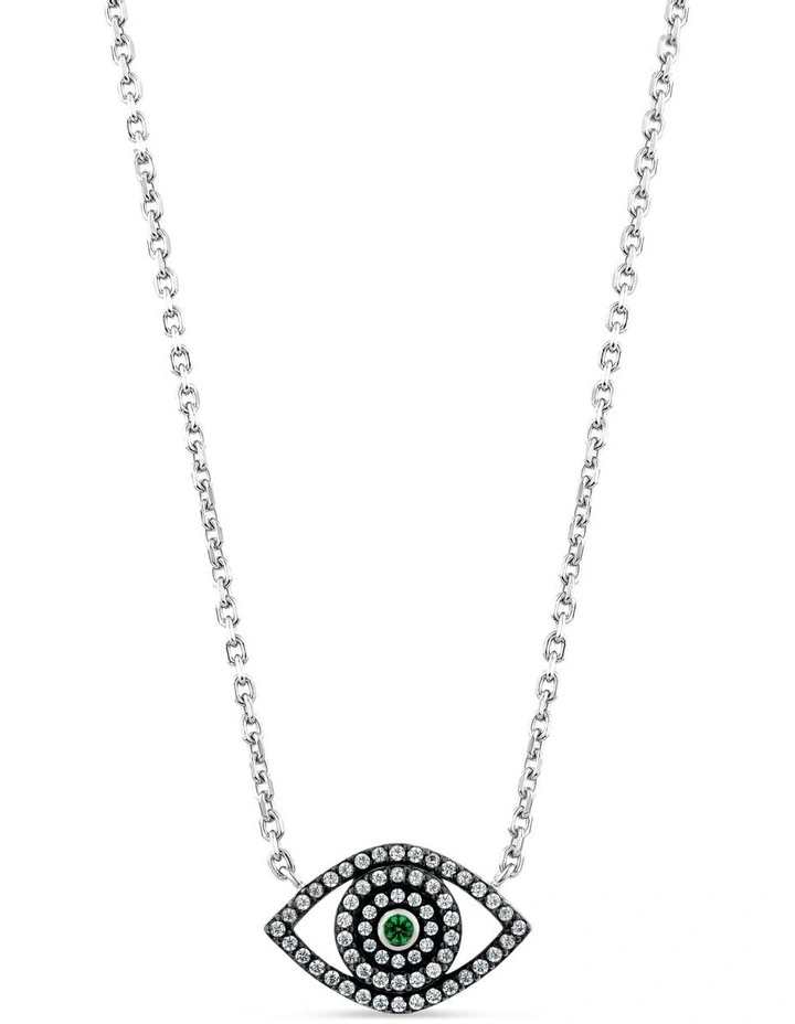 Protection Necklace with Emerald &  with Diamonds in Silver & Black Rhodium image 1