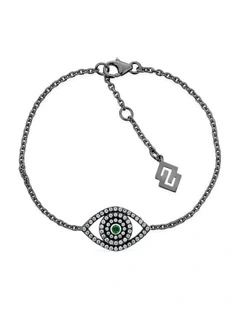 Protection Bracelet with Emerald &  with Diamonds in Black Rhodium