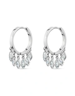 Natural Drop Huggie Earrings with Diamonds in Silver