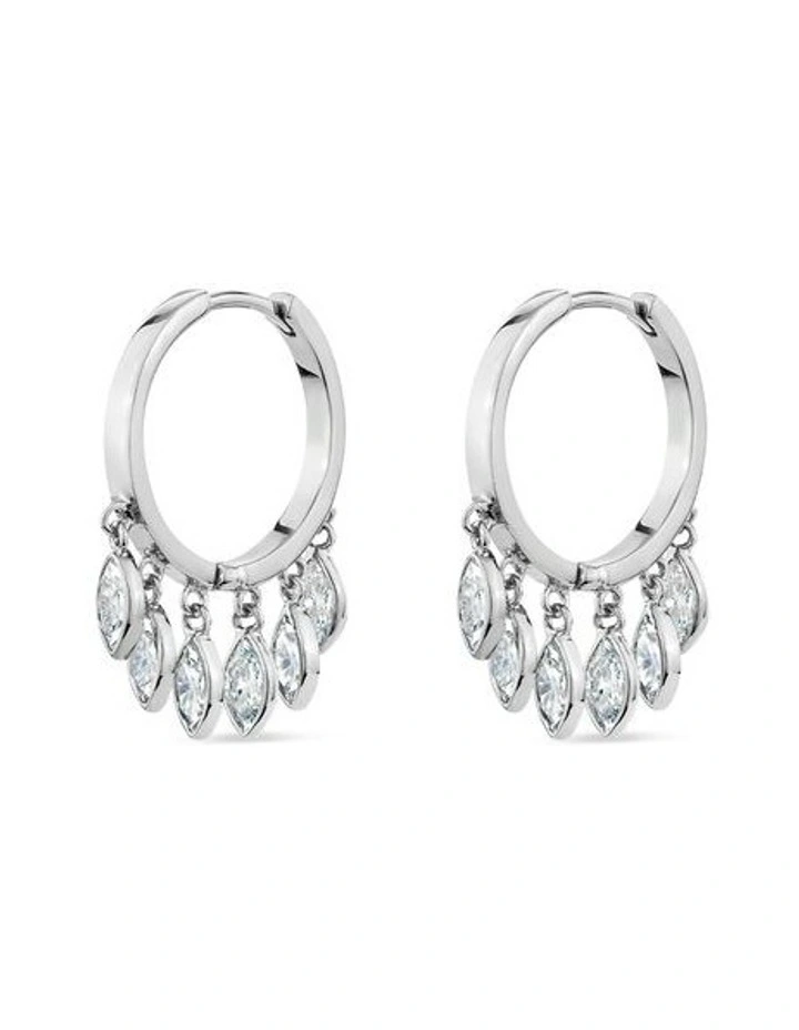Natural Drop Huggie Earrings with Diamonds in Silver image 1
