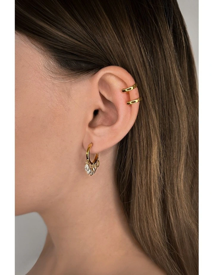 Natural Drop Huggie Earrings with Diamonds in Silver image 2