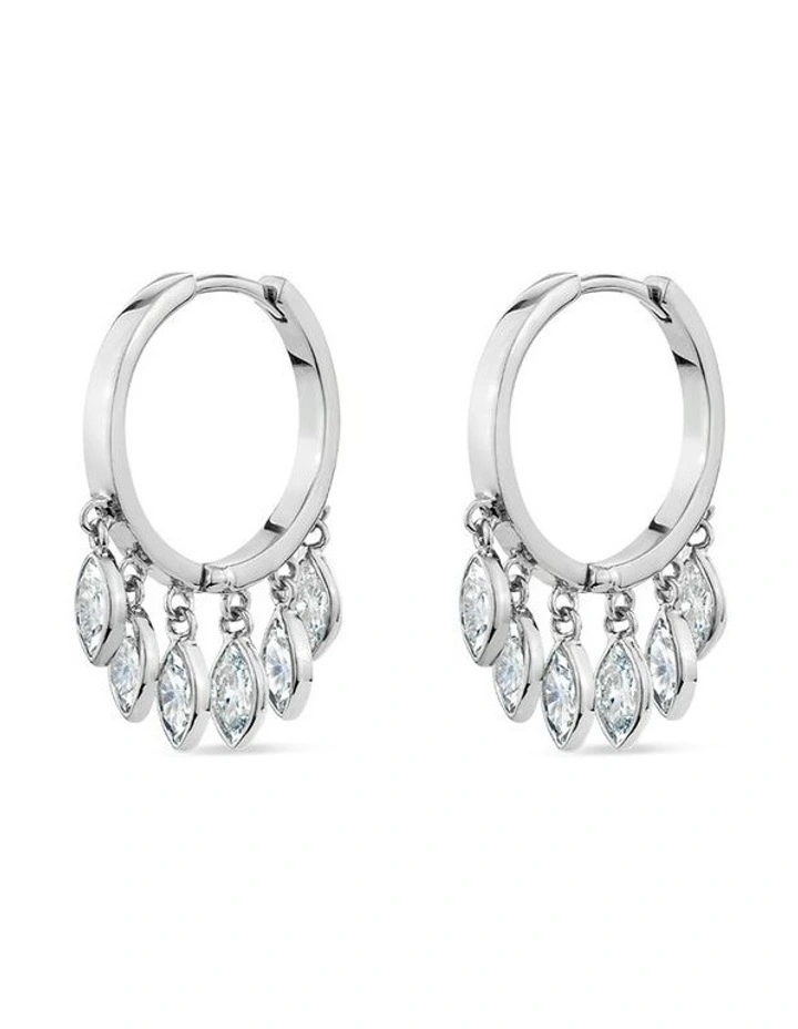 Natural Drop Huggie Earrings with Diamonds in Silver image 3