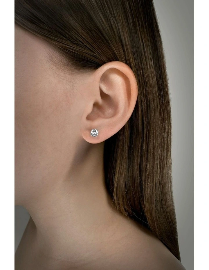 Solitaire Studs With Diamonds in Silver image 2