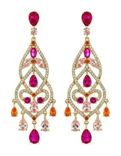 Chandelier Earrings with Rubys & with Mixed Diamonds in Gold