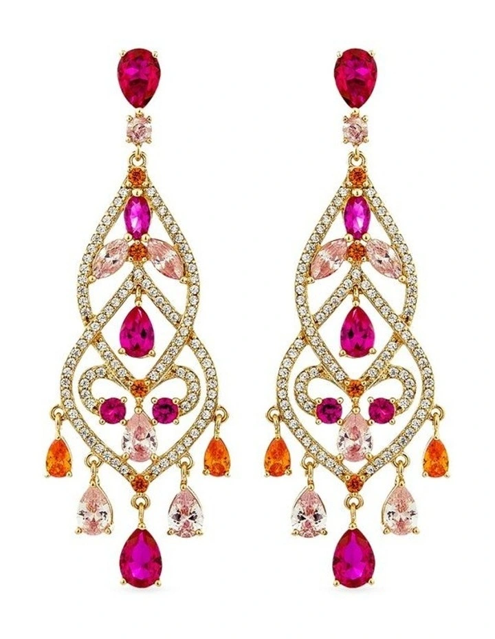 Chandelier Earrings with Rubys & with Mixed Diamonds in Gold image 1