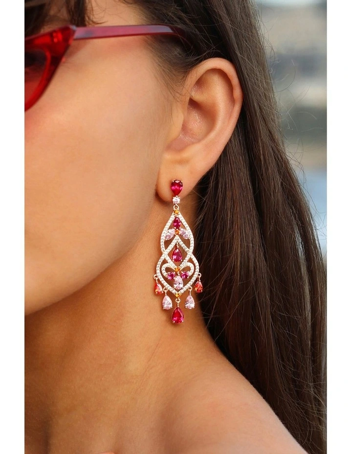 Chandelier Earrings with Rubys & with Mixed Diamonds in Gold image 2