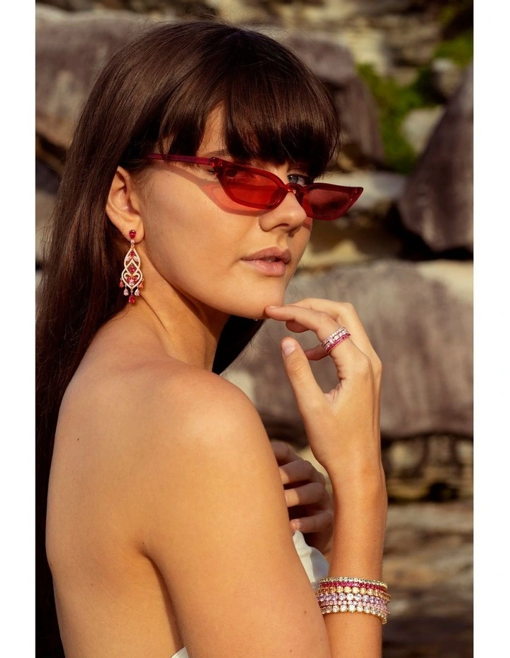 Chandelier Earrings with Rubys & with Mixed Diamonds in Gold image 3