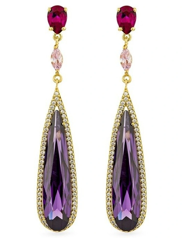 Seduction Earrings with Amethysts and Rubys in Gold image 1