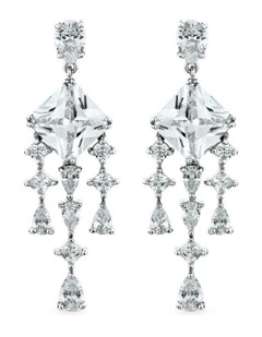 Luxe Jewel Earrings with Diamonds in Silver