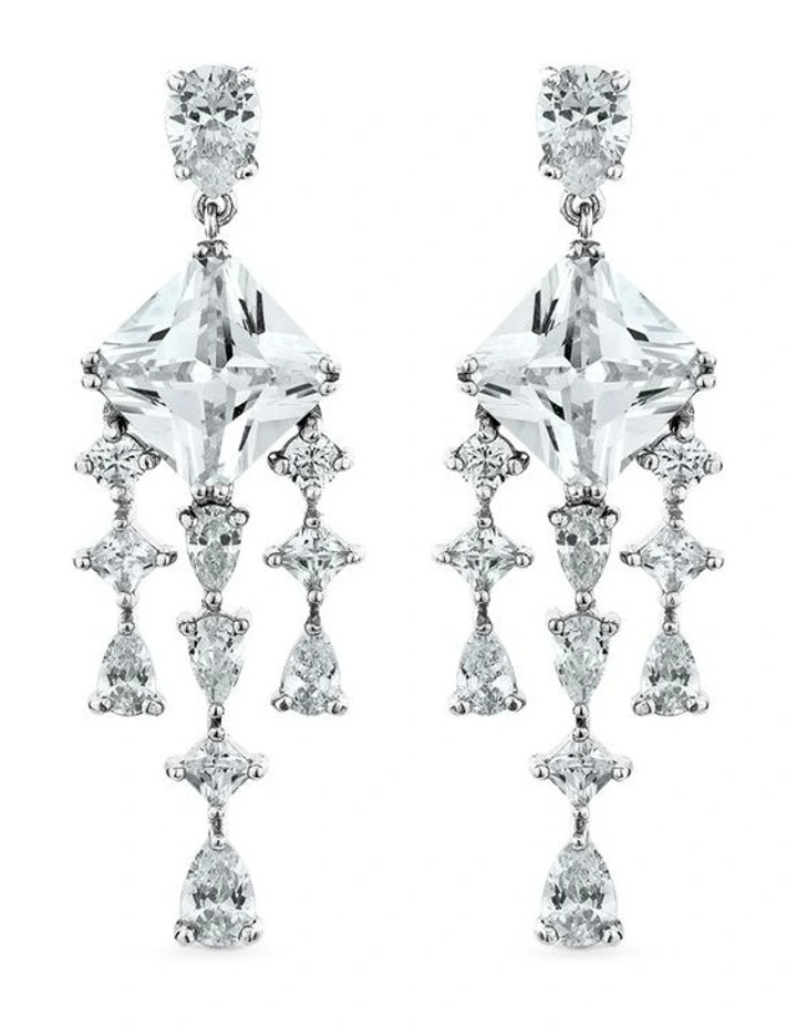 Luxe Jewel Earrings with Diamonds in Silver image 1