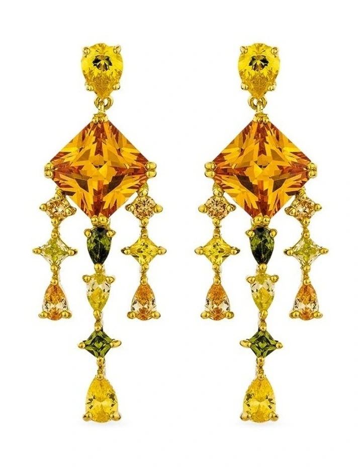 Luxe Jewel Earrings with Champagne & With Mixed Diamonds in Gold image 1
