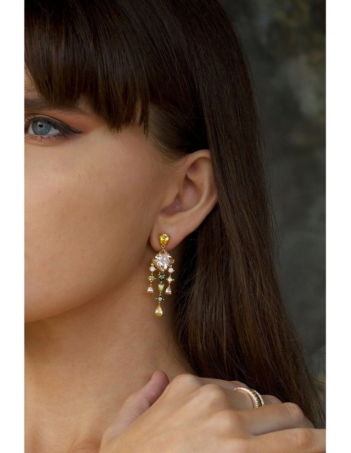 Luxe Jewel Earrings with Champagne & With Mixed Diamonds in Gold image 2