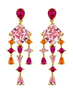 Luxe Jewel Earrings with Rubys & with Mixed Diamonds in Gold