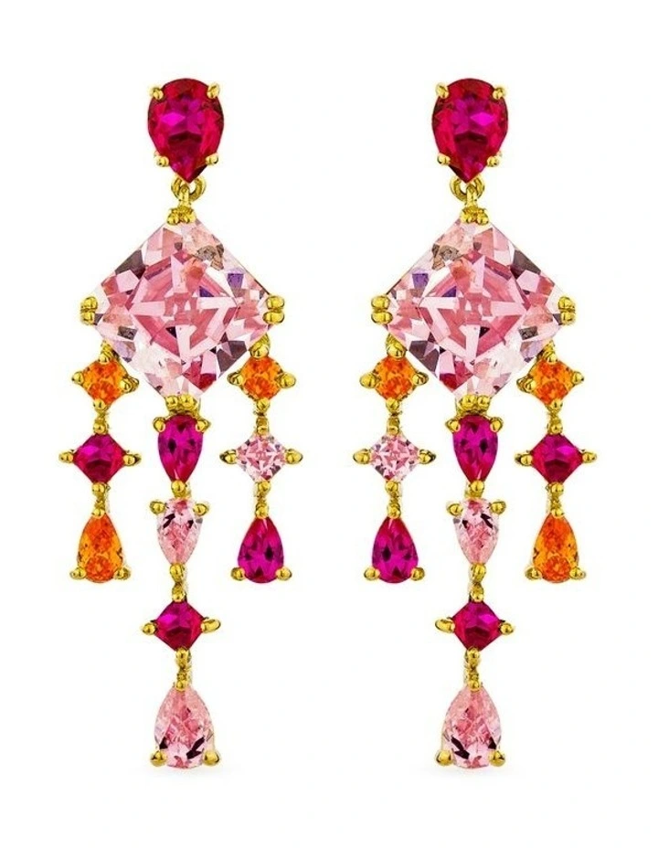 Luxe Jewel Earrings with Rubys & with Mixed Diamonds in Gold image 1