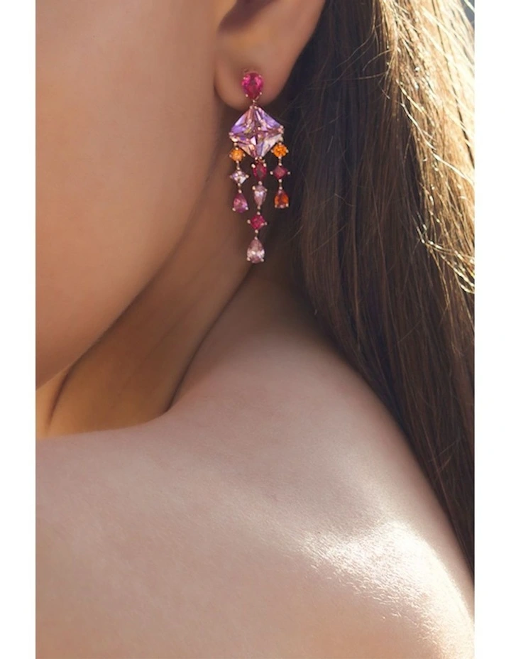 Luxe Jewel Earrings with Rubys & with Mixed Diamonds in Gold image 2