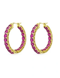 Luxe Hoop Grande Earrings with Rubys in Gold