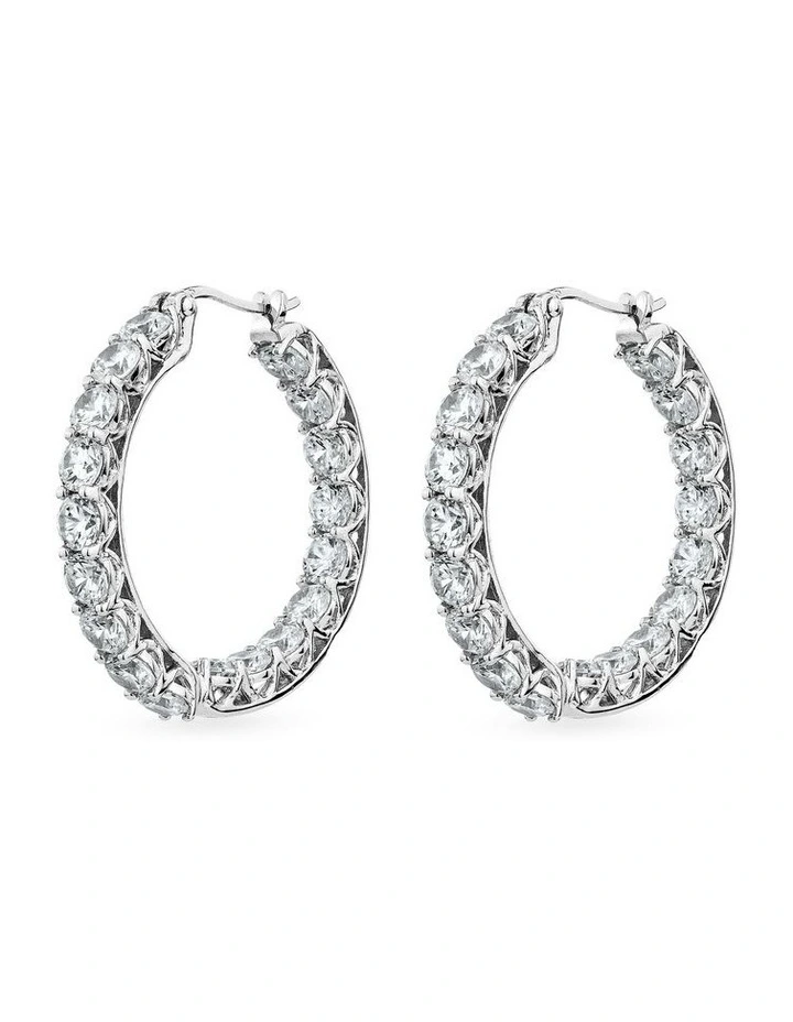 Luxe Hoop Grande Earrings with Diamonds in Silver image 1