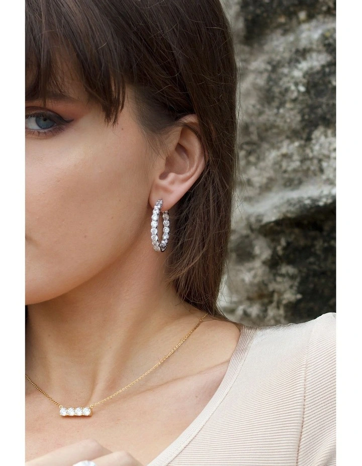 Luxe Hoop Grande Earrings with Diamonds in Silver image 2