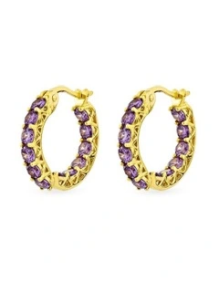 Luxe Hoop Petite Earrings with Amethysts in Gold