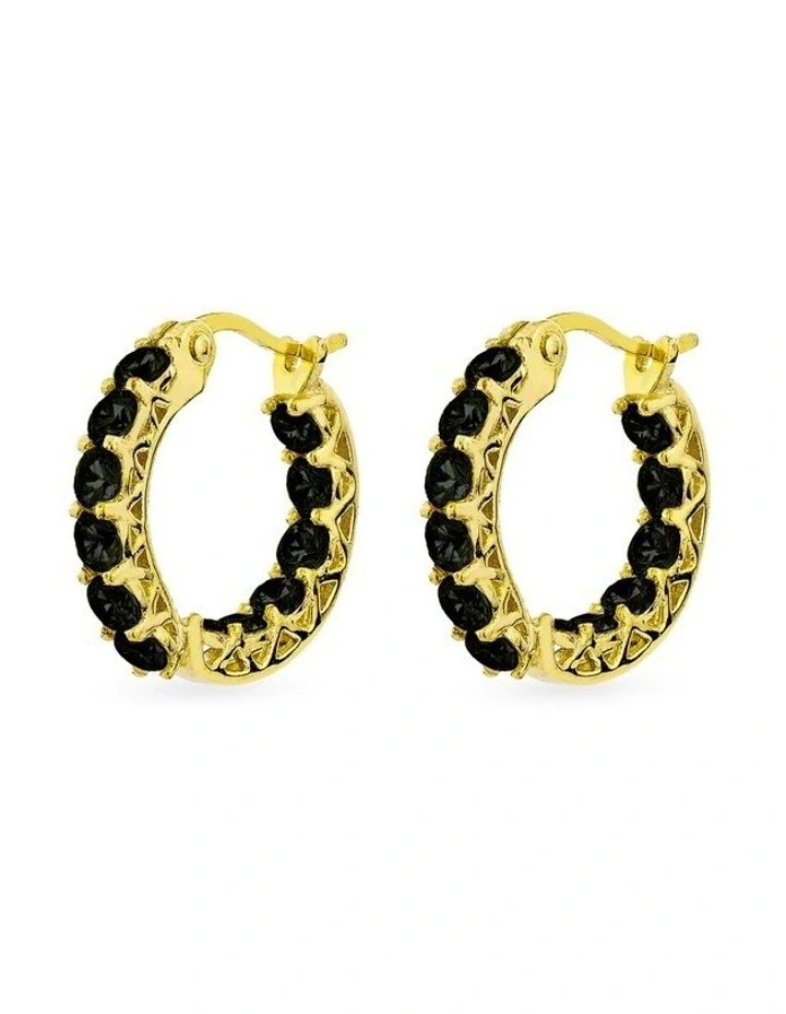 Luxe Hoop Petite Earrings With Black Diamonds in Gold image 1
