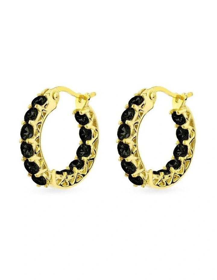 Luxe Hoop Petite Earrings With Black Diamonds in Gold image 4