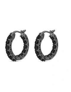 Luxe Hoop Petite Earrings With Black Diamonds in Black