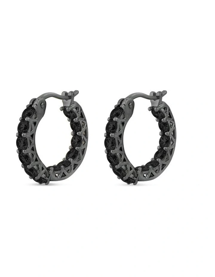 Luxe Hoop Petite Earrings With Black Diamonds in Black image 1