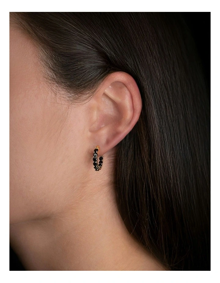 Luxe Hoop Petite Earrings With Black Diamonds in Black image 2