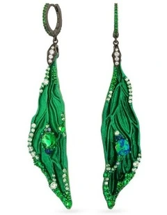 Wings of Flight Earrings with Opals With Mixed Diamonds in Black
