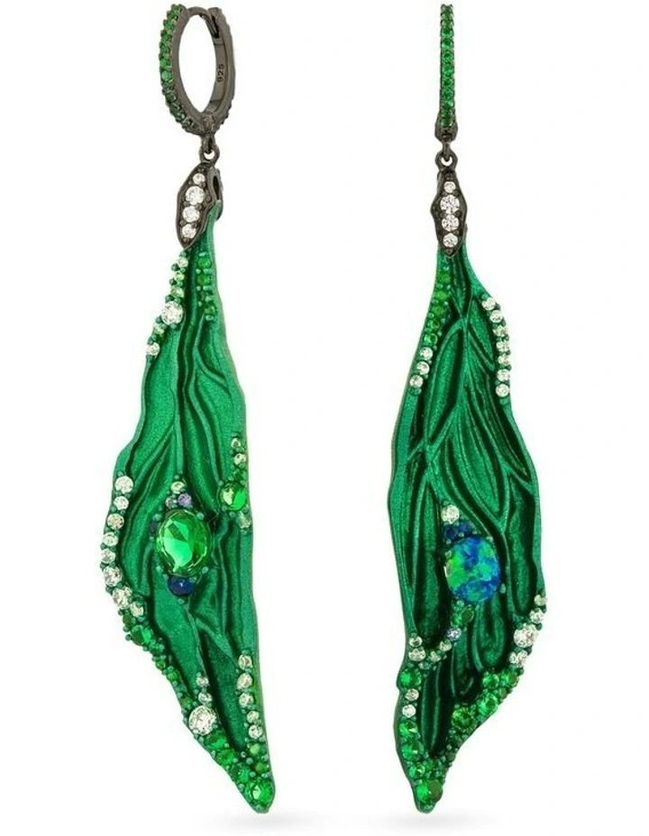 Wings of Flight Earrings with Opals With Mixed Diamonds in Black image 3