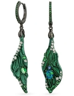Dragonfly Earrings With Opals in Black