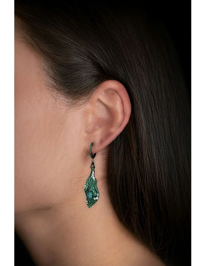 Dragonfly Earrings With Opals in Black image 2