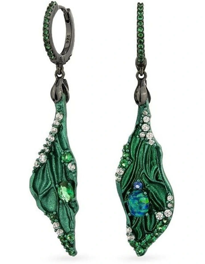Dragonfly Earrings With Opals in Black image 3