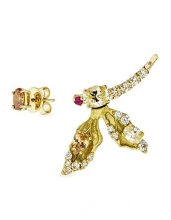 Dragonfly Stud Set With Champagne Diamonds in Gold
