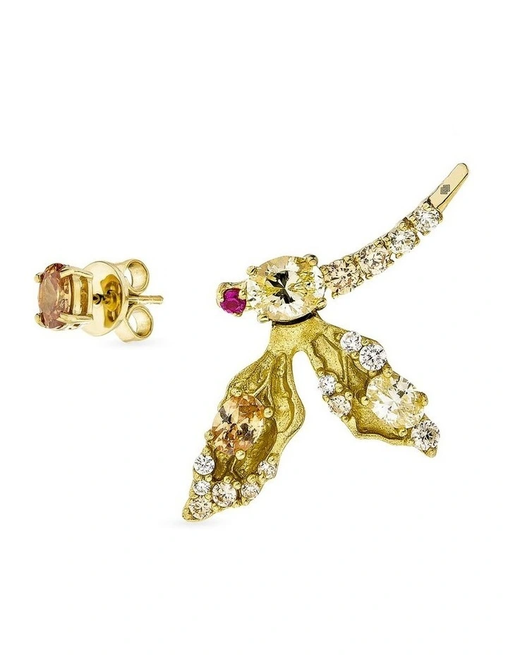 Dragonfly Stud Set With Champagne Diamonds in Gold image 1