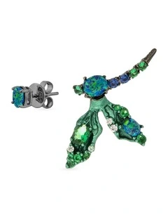 Dragonfly Stud Set With Opals And Mixed Diamonds in Green