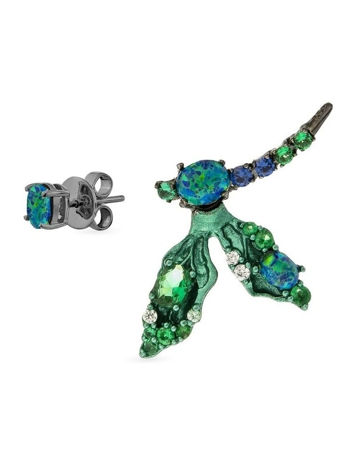 Dragonfly Stud Set With Opals And Mixed Diamonds in Green image 1