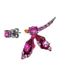 Dragonfly Stud Set With Ruby And Mixed Diamonds in Pink