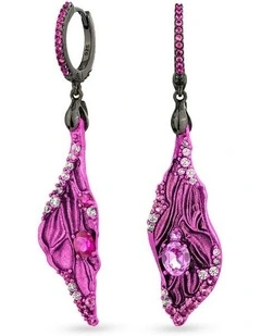 Dragonfly Earrings With Ruby And Mixed Diamonds in Black