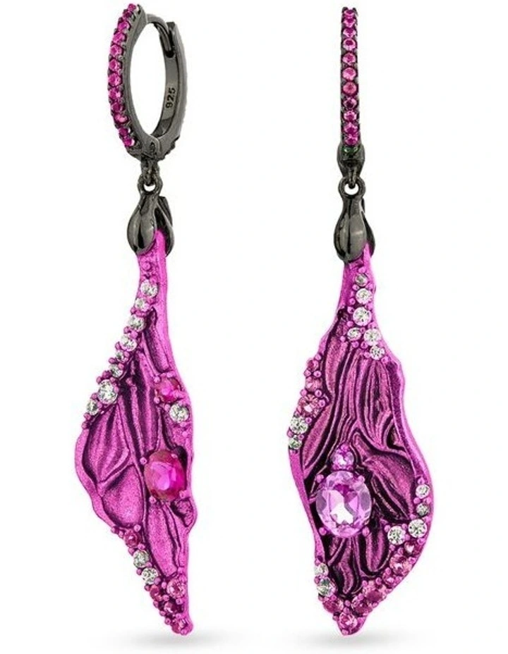 Dragonfly Earrings With Ruby And Mixed Diamonds in Black image 1