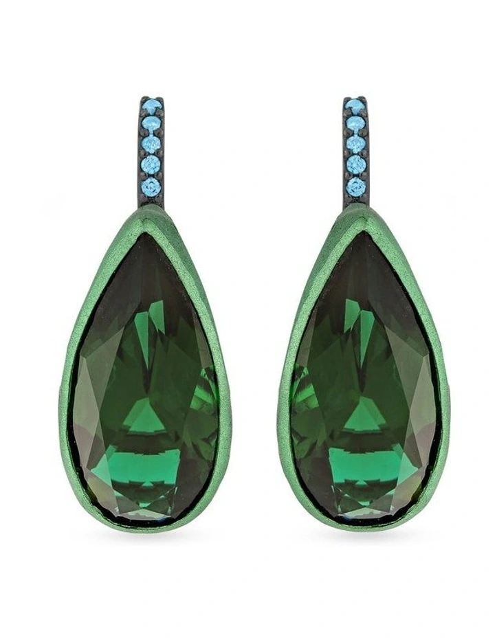 Beetle Earrings with Emeralds & with Topazs in Black image 1