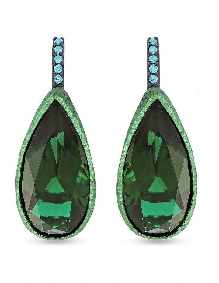 Beetle Earrings with Emeralds & with Topazs in Black image 2