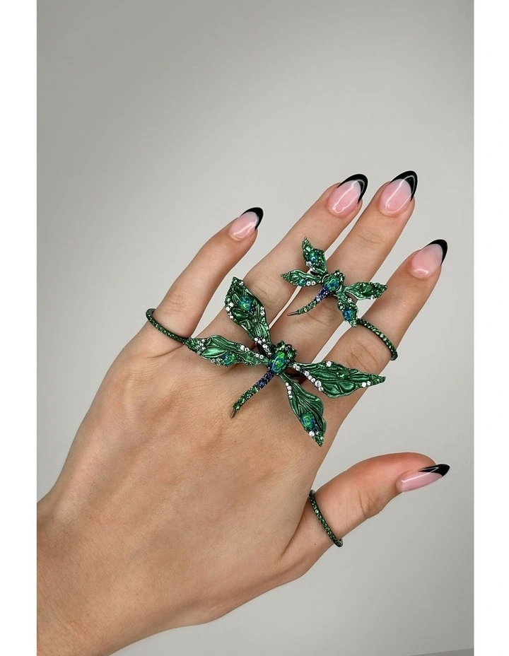 Dragonfly Ring with Opals And With Mixed Diamonds in Black image 3