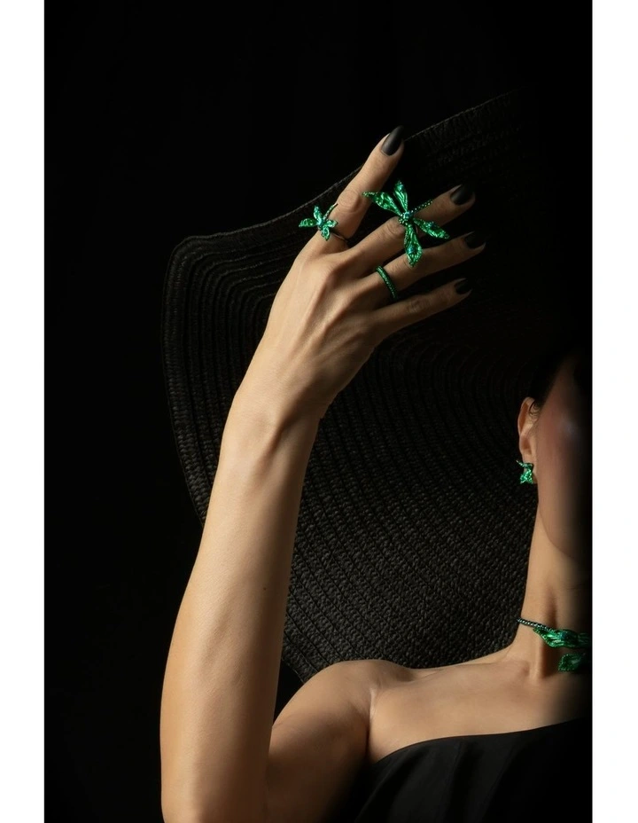 Dragonfly Ring with Opals And With Mixed Diamonds in Black image 4