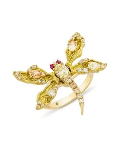 Dragonfly Ring With Champagne Diamonds in Gold