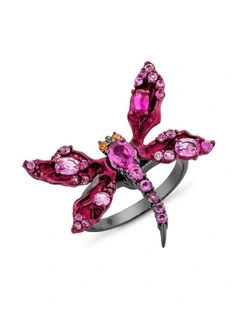Dragonfly Ring With Rubys With Mixed Diamonds in Black