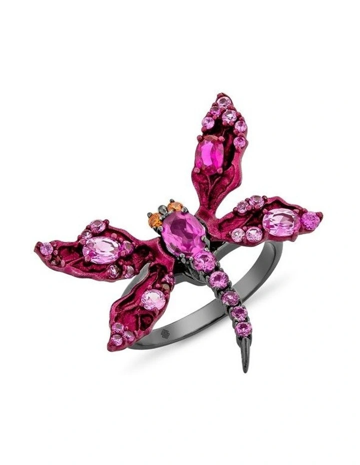 Dragonfly Ring With Rubys With Mixed Diamonds in Black image 1