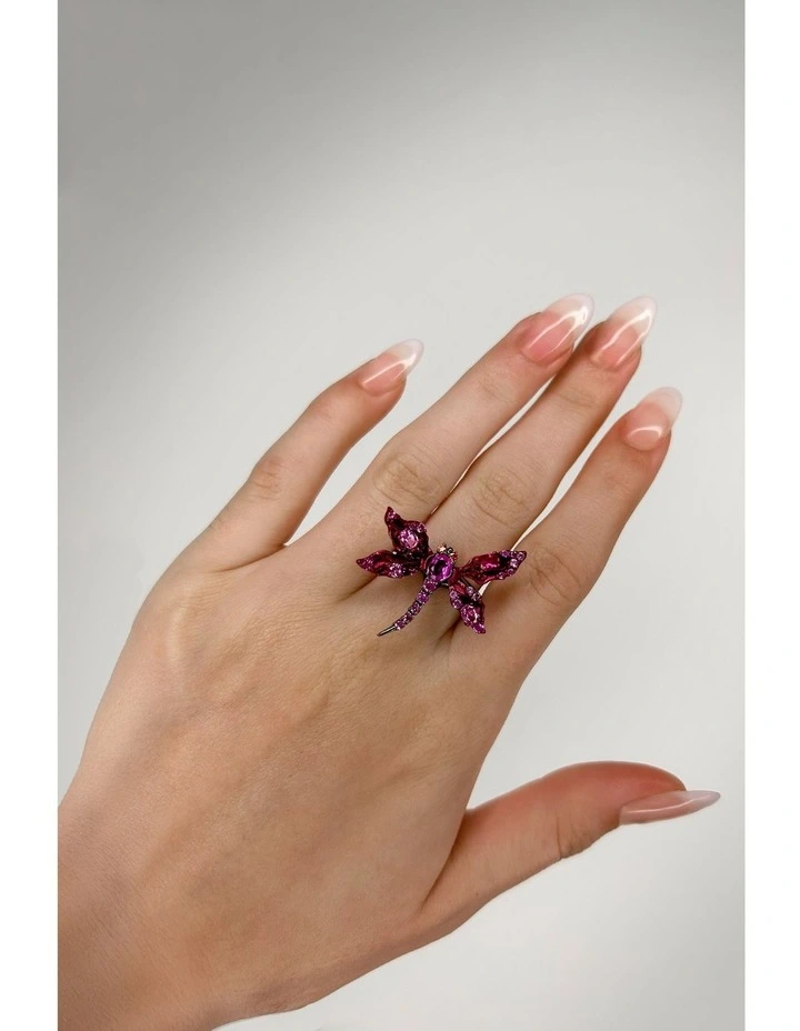 Dragonfly Ring With Rubys With Mixed Diamonds in Black image 2